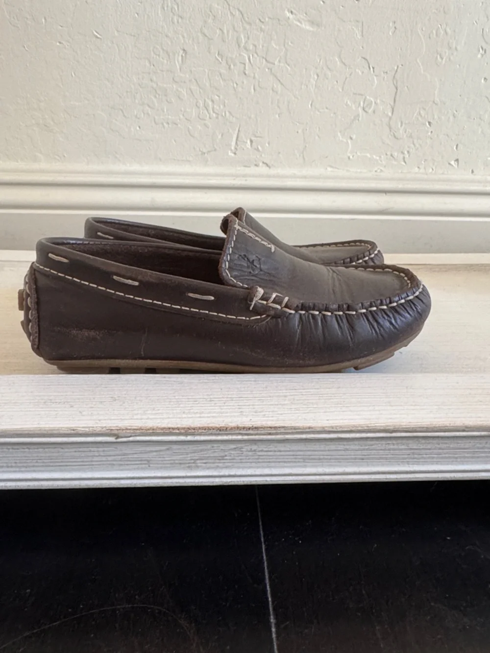 Jacadi Dark Brown Leather Moccasin Loafers for Kids